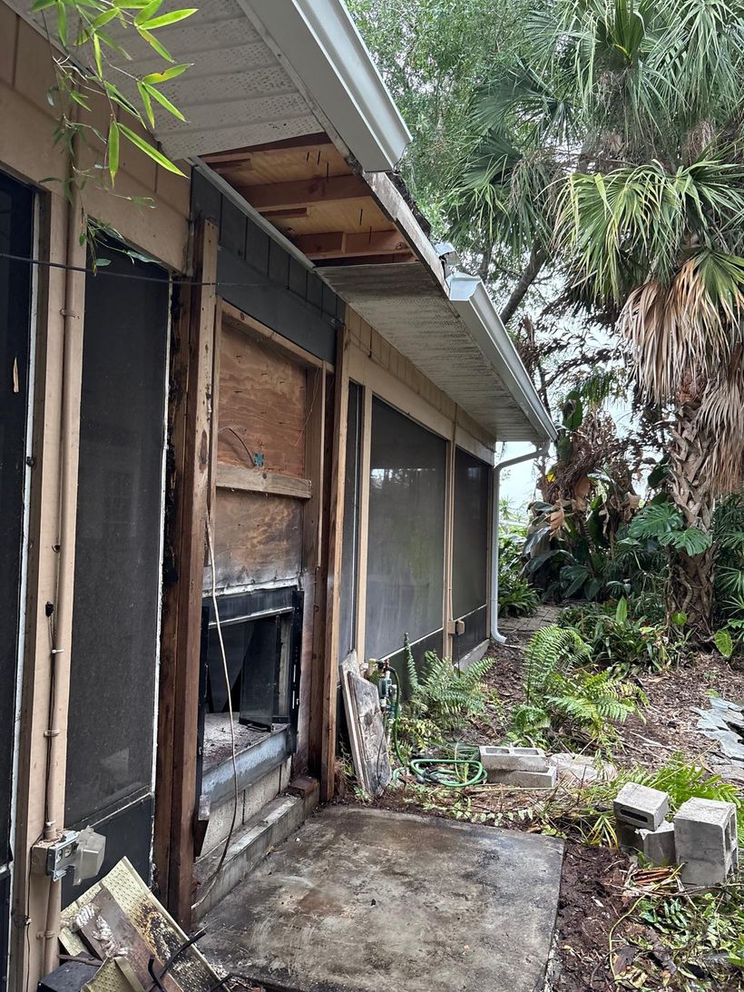 Damaged chimney chase before rebuild